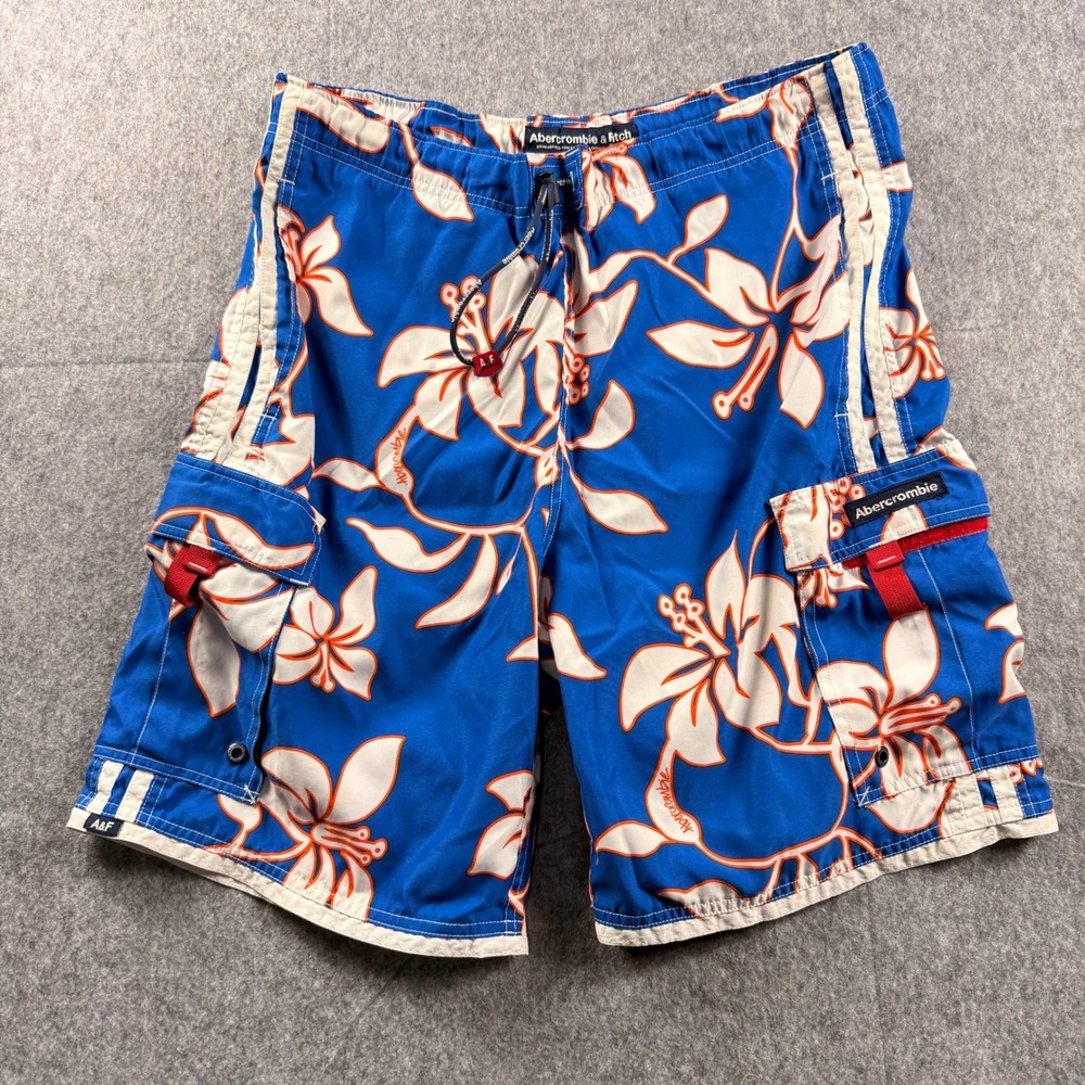 Abercrombie & Fitch Mens  Shorts Size L Blue Floral Cargo Board Swim Trunks - Picture 2 of 15